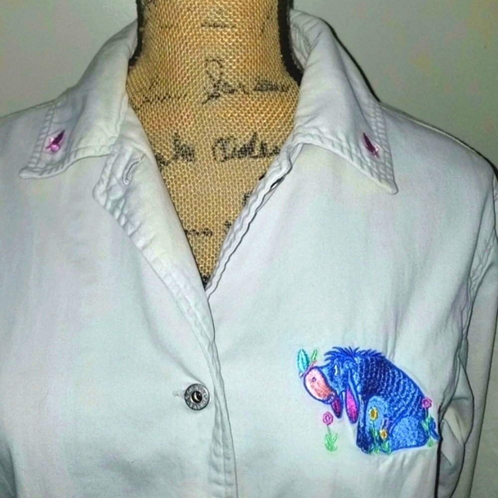 Disney Vintage Cream Utility Jacket with Eeyore Embroidered Detail Size Large - Picture 2 of 14